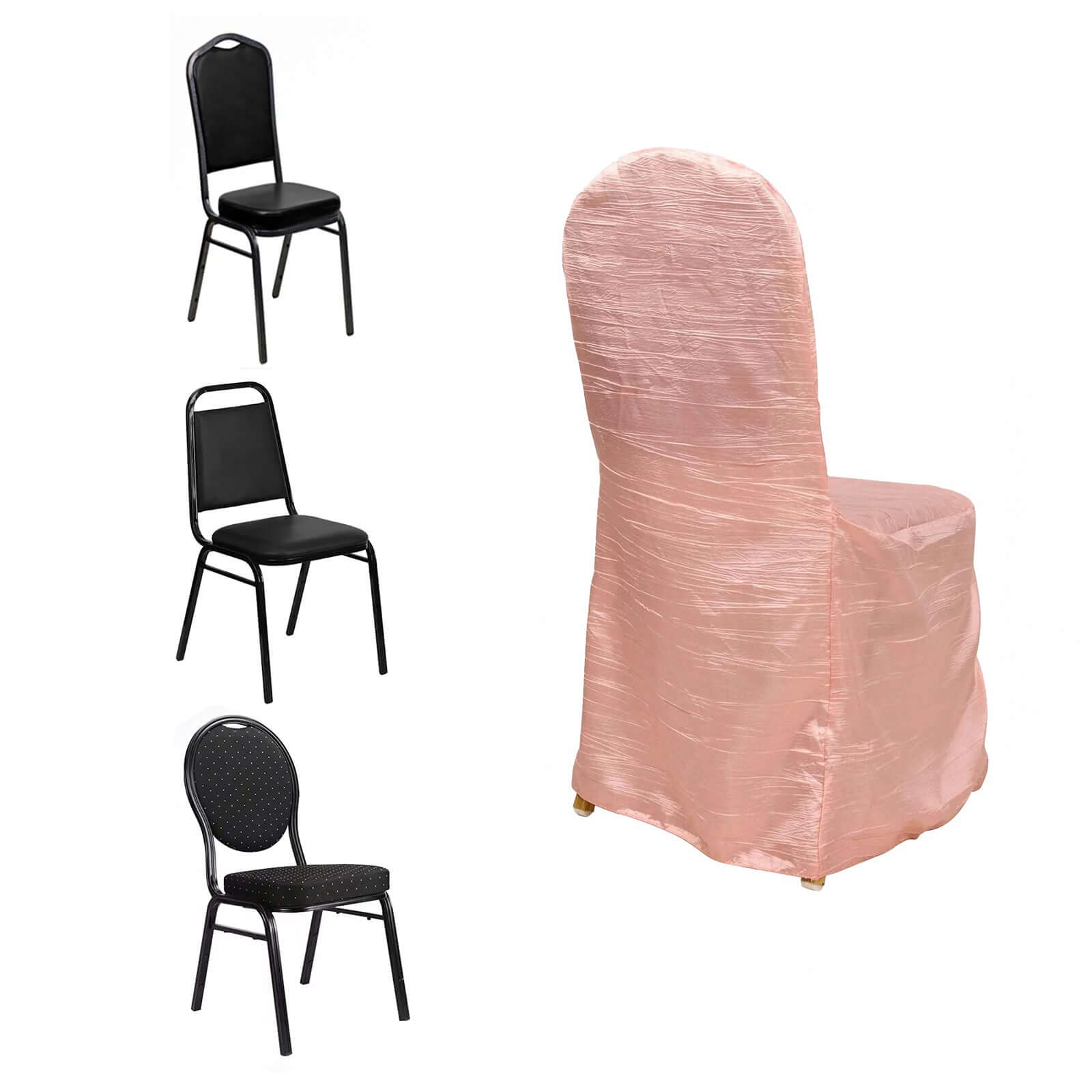 Crinkle Crushed Taffeta Chair Cover for Banquet Chairs Dusty Rose - Reusable Slipcover - Bell Racket Store