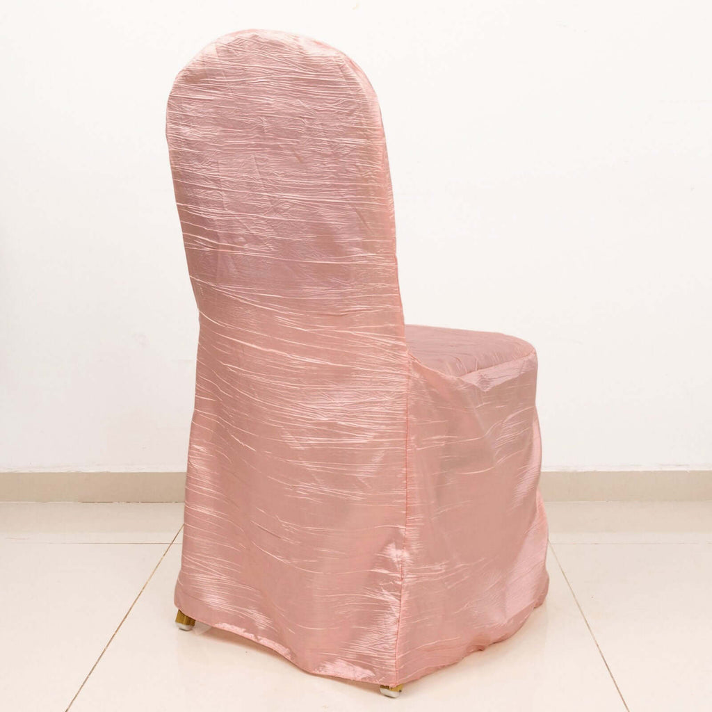 Crinkle Crushed Taffeta Chair Cover for Banquet Chairs Dusty Rose - Reusable Slipcover - Bell Racket Store