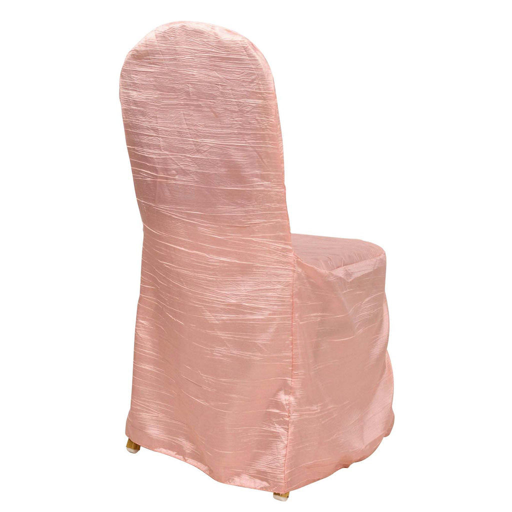 Crinkle Crushed Taffeta Chair Cover for Banquet Chairs Dusty Rose - Reusable Slipcover - Bell Racket Store