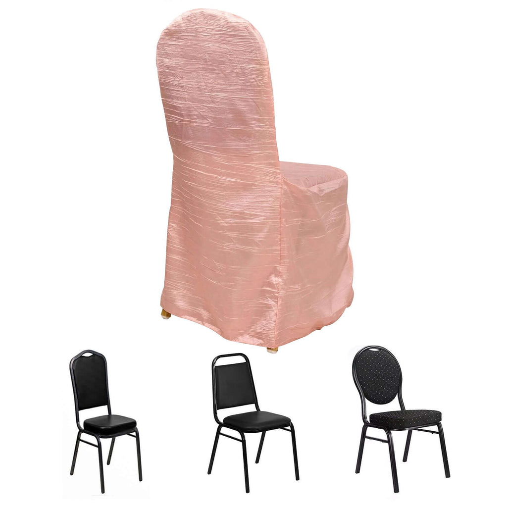 Crinkle Crushed Taffeta Chair Cover for Banquet Chairs Dusty Rose - Reusable Slipcover - Bell Racket Store