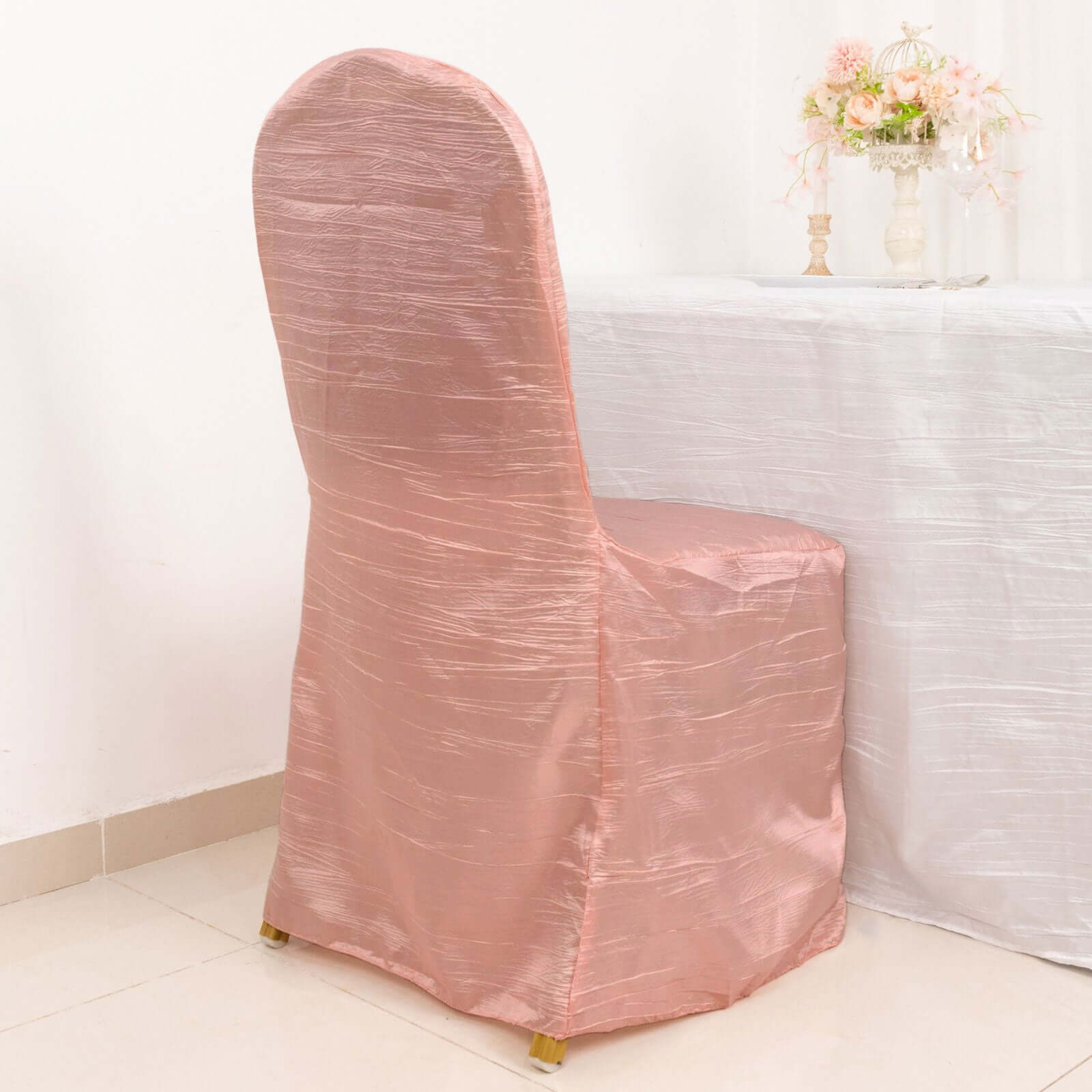 Crinkle Crushed Taffeta Chair Cover for Banquet Chairs Dusty Rose - Reusable Slipcover - Bell Racket Store