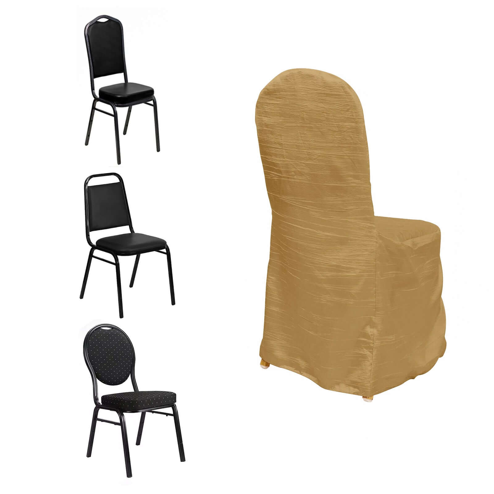Crinkle Crushed Taffeta Chair Cover for Banquet Chairs Gold - Reusable Slipcover - Bell Racket Store