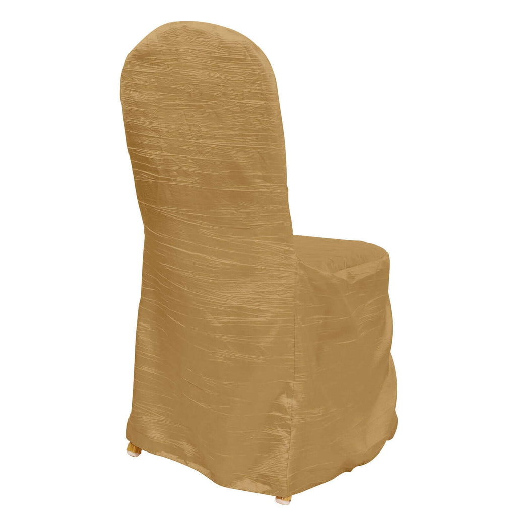 Crinkle Crushed Taffeta Chair Cover for Banquet Chairs Gold - Reusable Slipcover - Bell Racket Store
