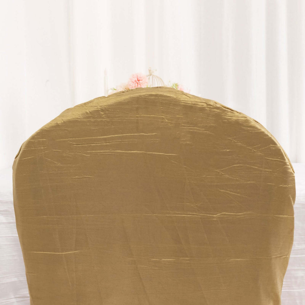 Crinkle Crushed Taffeta Chair Cover for Banquet Chairs Gold - Reusable Slipcover - Bell Racket Store