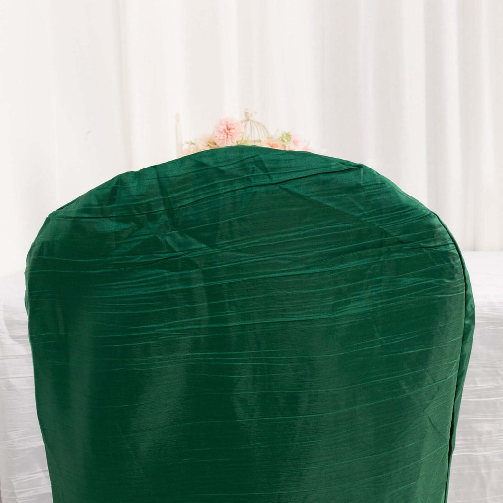 Crinkle Crushed Taffeta Chair Cover for Banquet Chairs Hunter Emerald Green - Reusable Slipcover - Bell Racket Store