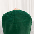 Crinkle Crushed Taffeta Chair Cover for Banquet Chairs Hunter Emerald Green - Reusable Slipcover - Bell Racket Store