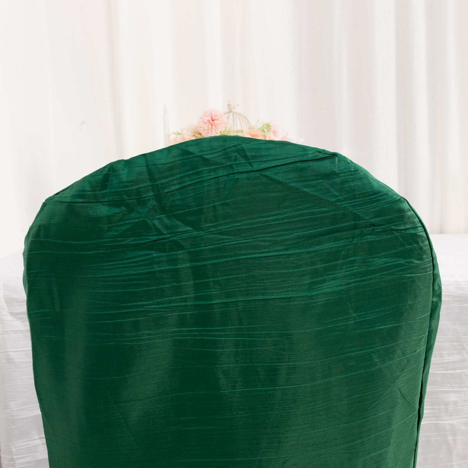Crinkle Crushed Taffeta Chair Cover for Banquet Chairs Hunter Emerald Green - Reusable Slipcover - Bell Racket Store