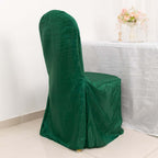 Crinkle Crushed Taffeta Chair Cover for Banquet Chairs Hunter Emerald Green - Reusable Slipcover - Bell Racket Store