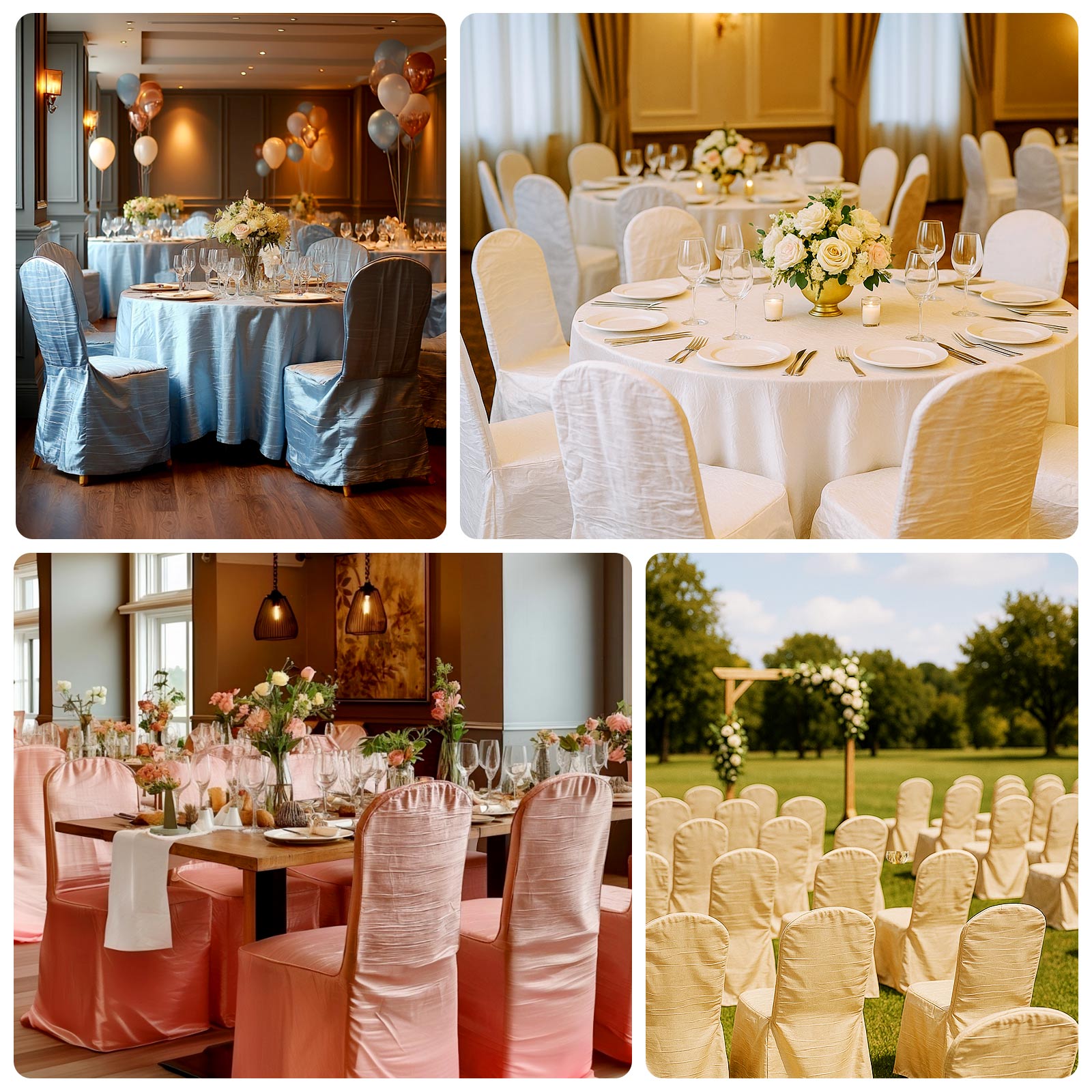 Crinkle Crushed Taffeta Chair Cover for Banquet Chairs Hunter Emerald Green - Reusable Slipcover - Bell Racket Store