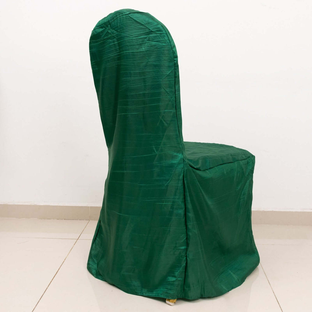 Crinkle Crushed Taffeta Chair Cover for Banquet Chairs Hunter Emerald Green - Reusable Slipcover - Bell Racket Store