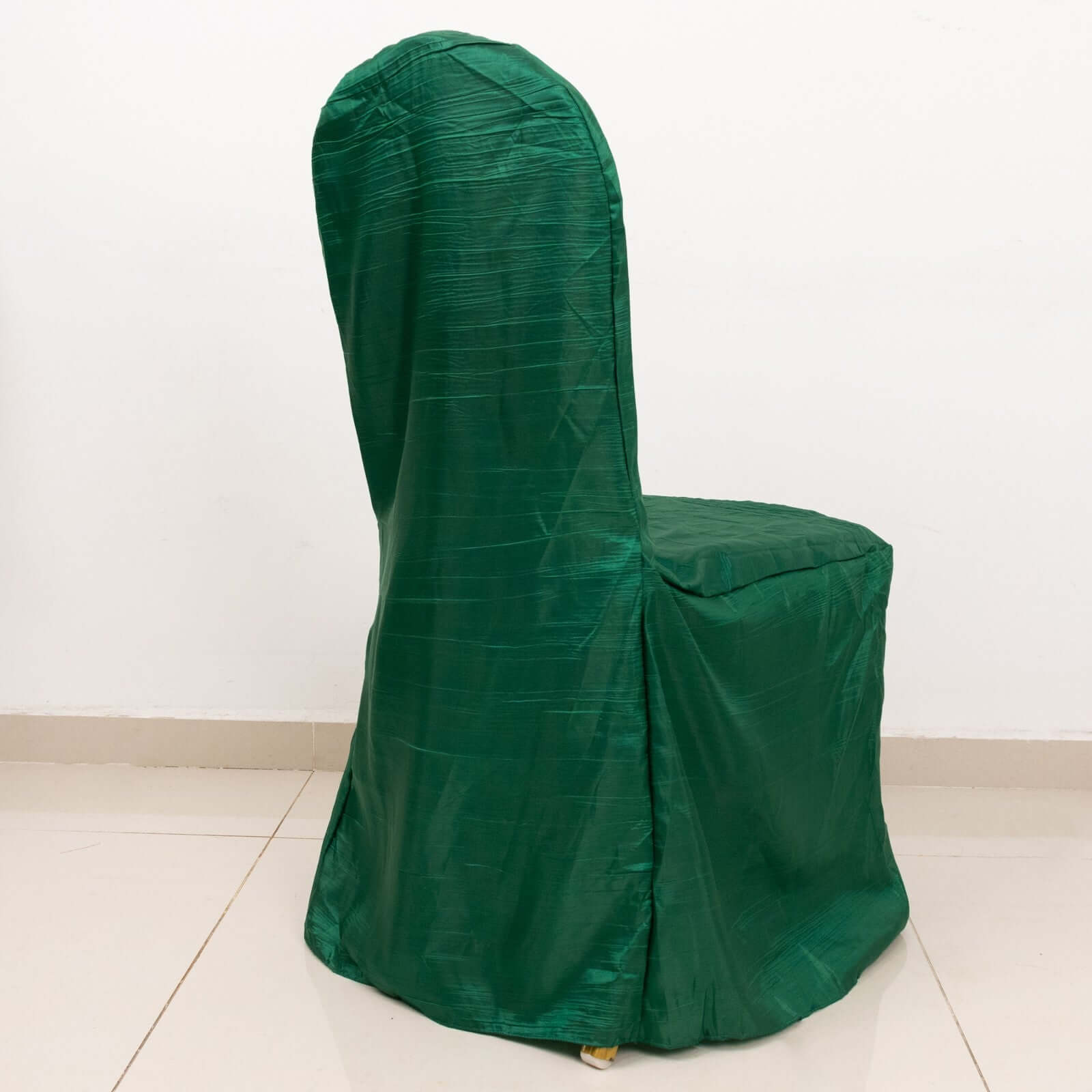 Crinkle Crushed Taffeta Chair Cover for Banquet Chairs Hunter Emerald Green - Reusable Slipcover - Bell Racket Store