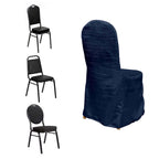 Crinkle Crushed Taffeta Chair Cover for Banquet Chairs Navy Blue - Reusable Slipcover - Bell Racket Store