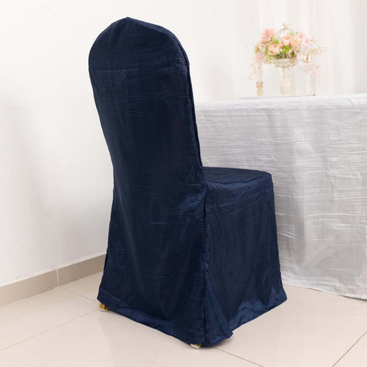Crinkle Crushed Taffeta Chair Cover for Banquet Chairs Navy Blue - Reusable Slipcover - Bell Racket Store