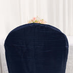 Crinkle Crushed Taffeta Chair Cover for Banquet Chairs Navy Blue - Reusable Slipcover - Bell Racket Store