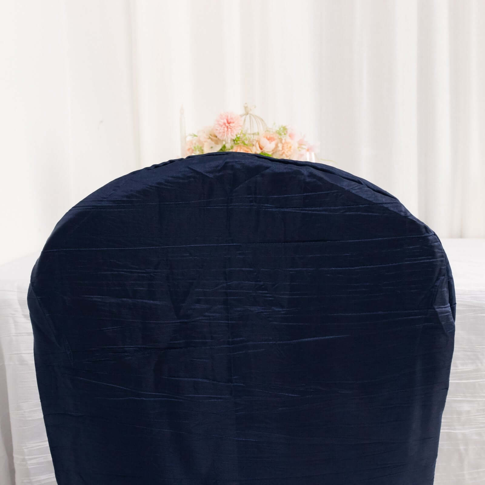 Crinkle Crushed Taffeta Chair Cover for Banquet Chairs Navy Blue - Reusable Slipcover - Bell Racket Store
