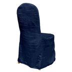 Crinkle Crushed Taffeta Chair Cover for Banquet Chairs Navy Blue - Reusable Slipcover - Bell Racket Store