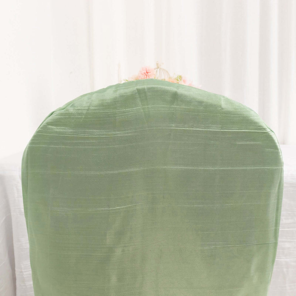 Crinkle Crushed Taffeta Chair Cover for Banquet Chairs Sage Green - Reusable Slipcover - Bell Racket Store