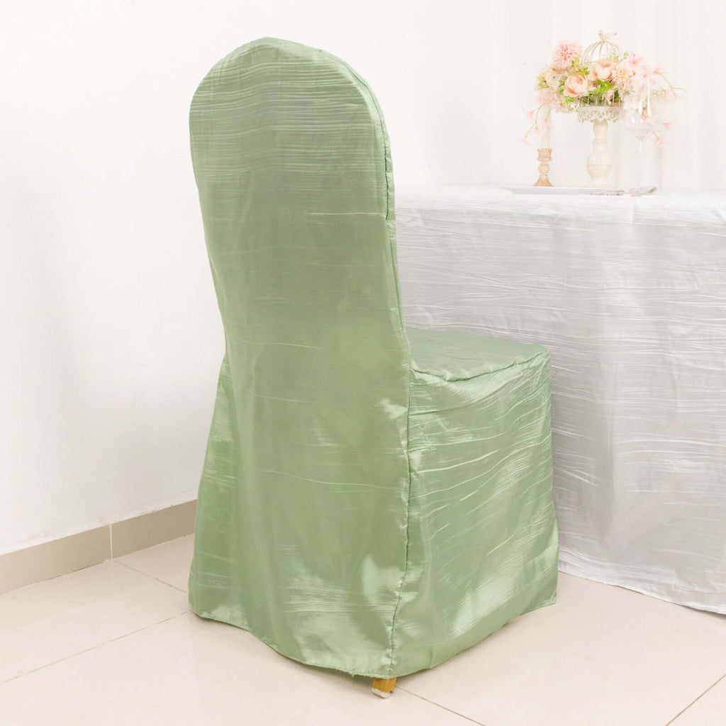Crinkle Crushed Taffeta Chair Cover for Banquet Chairs Sage Green - Reusable Slipcover - Bell Racket Store