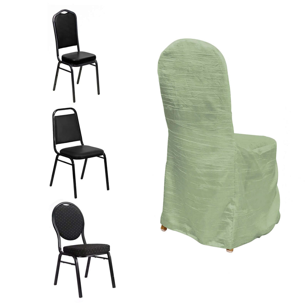 Crinkle Crushed Taffeta Chair Cover for Banquet Chairs Sage Green - Reusable Slipcover - Bell Racket Store