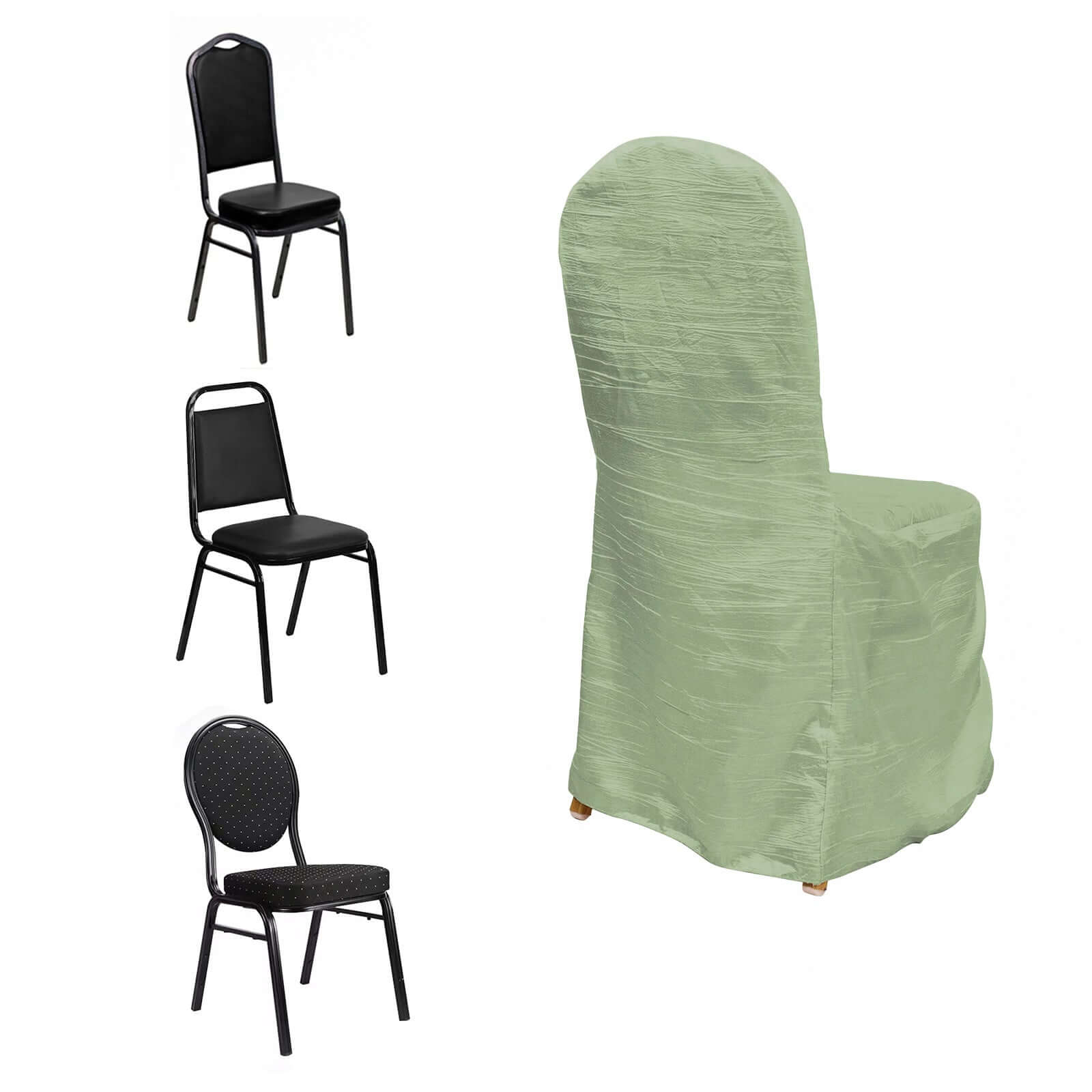 Crinkle Crushed Taffeta Chair Cover for Banquet Chairs Sage Green - Reusable Slipcover - Bell Racket Store