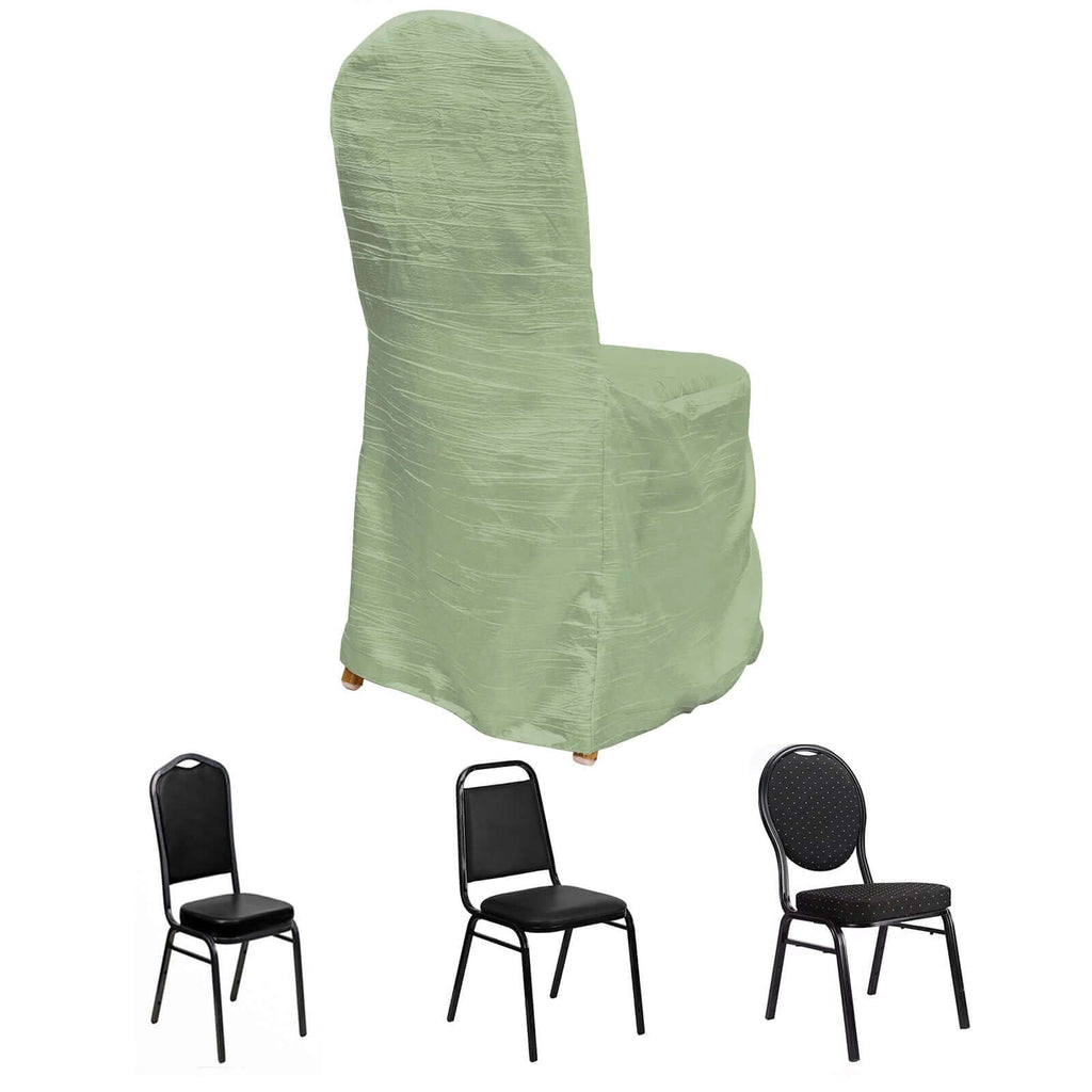 Crinkle Crushed Taffeta Chair Cover for Banquet Chairs Sage Green - Reusable Slipcover - Bell Racket Store