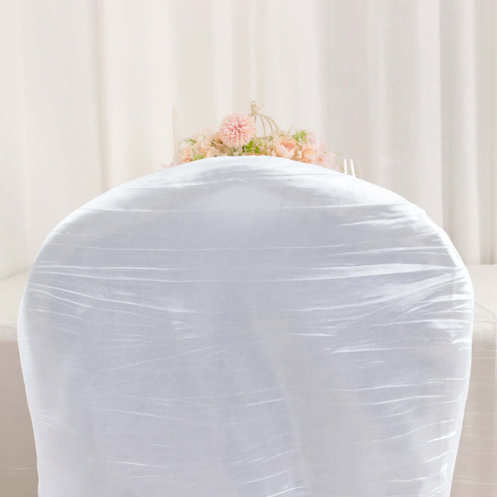 Crinkle Crushed Taffeta Chair Cover for Banquet Chairs White - Reusable Chic Wedding Decor - Bell Racket Store