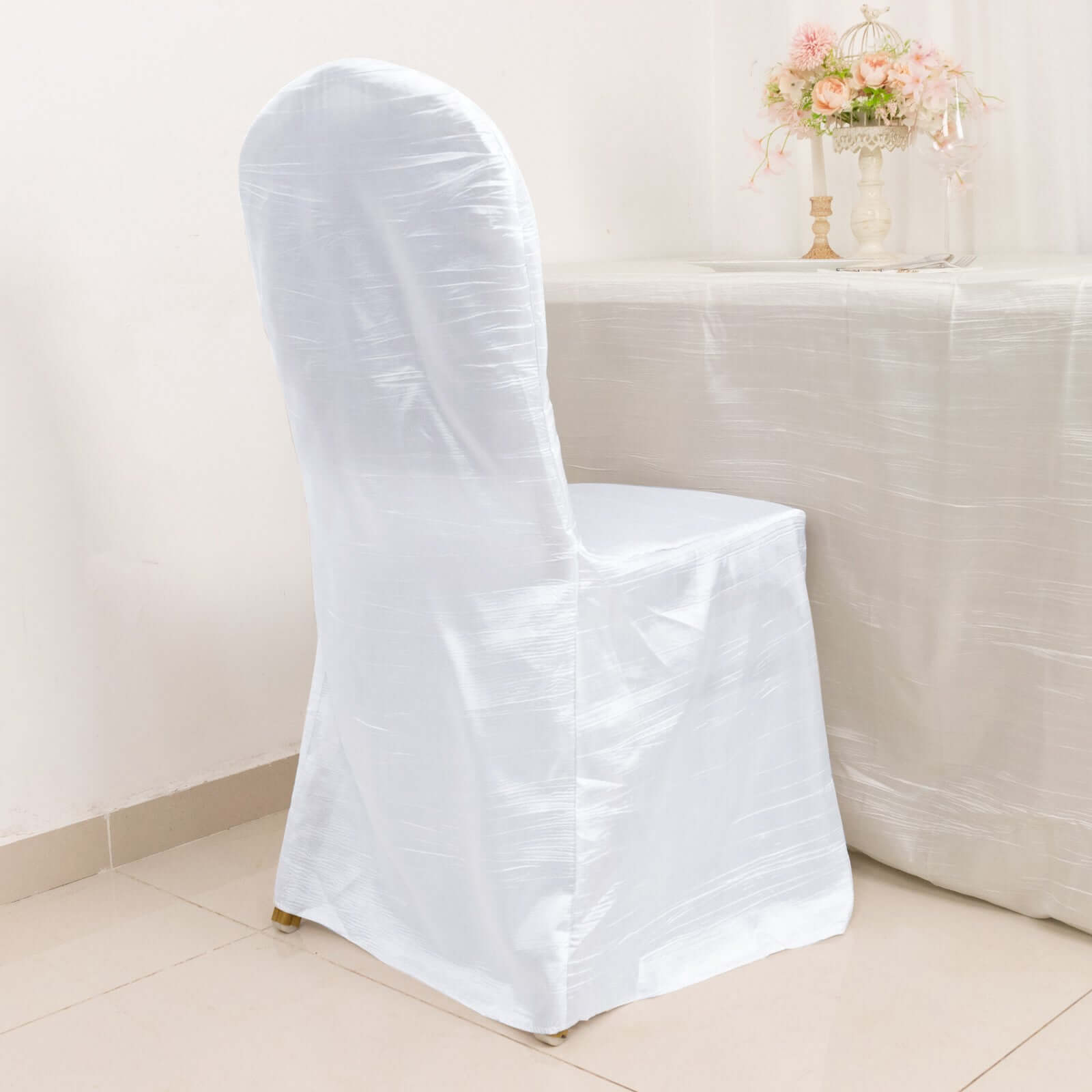 Crinkle Crushed Taffeta Chair Cover for Banquet Chairs White - Reusable Chic Wedding Decor - Bell Racket Store