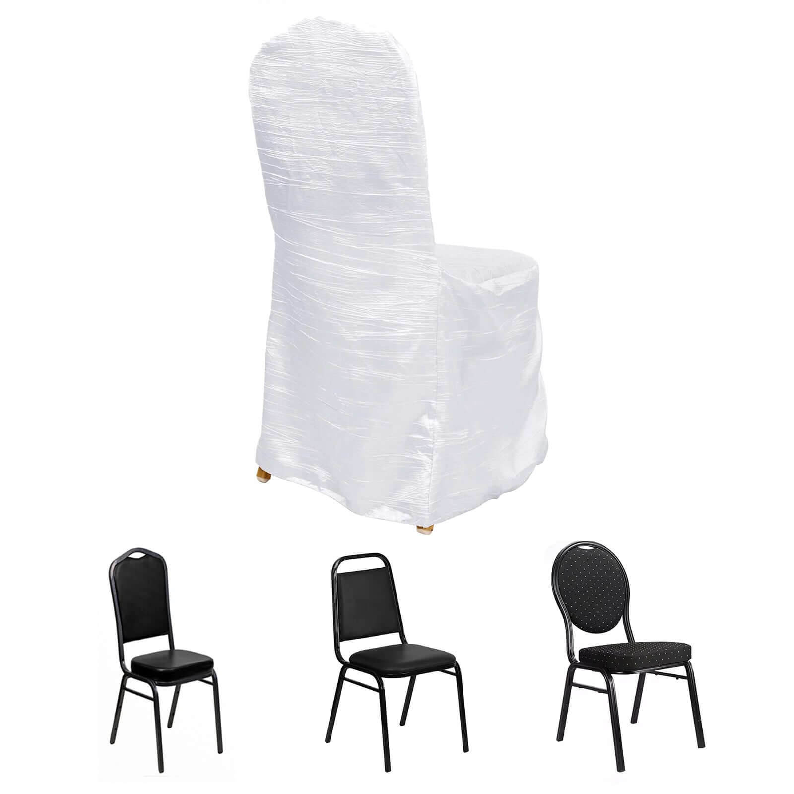 Crinkle Crushed Taffeta Chair Cover for Banquet Chairs White - Reusable Chic Wedding Decor - Bell Racket Store