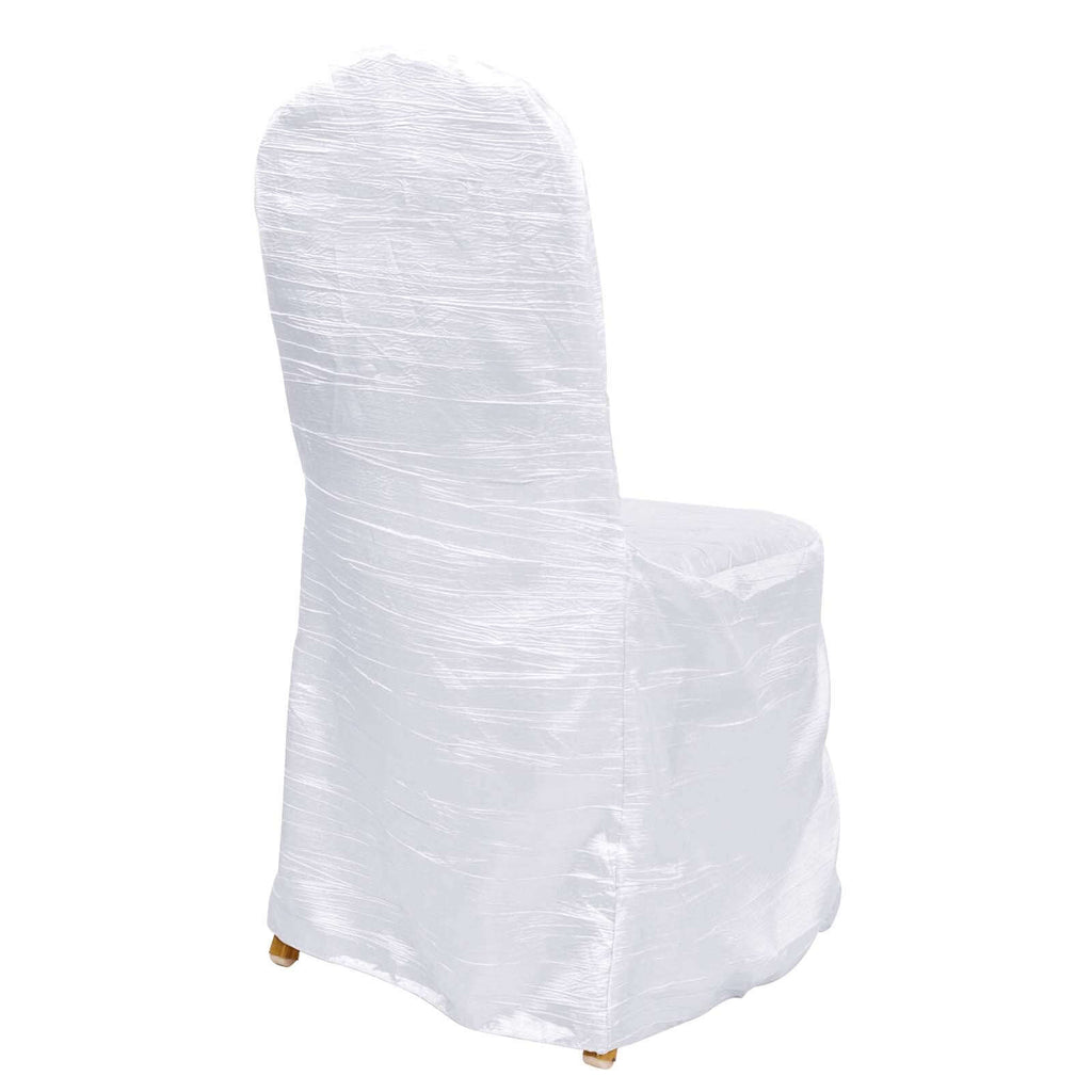 Crinkle Crushed Taffeta Chair Cover for Banquet Chairs White - Reusable Chic Wedding Decor - Bell Racket Store