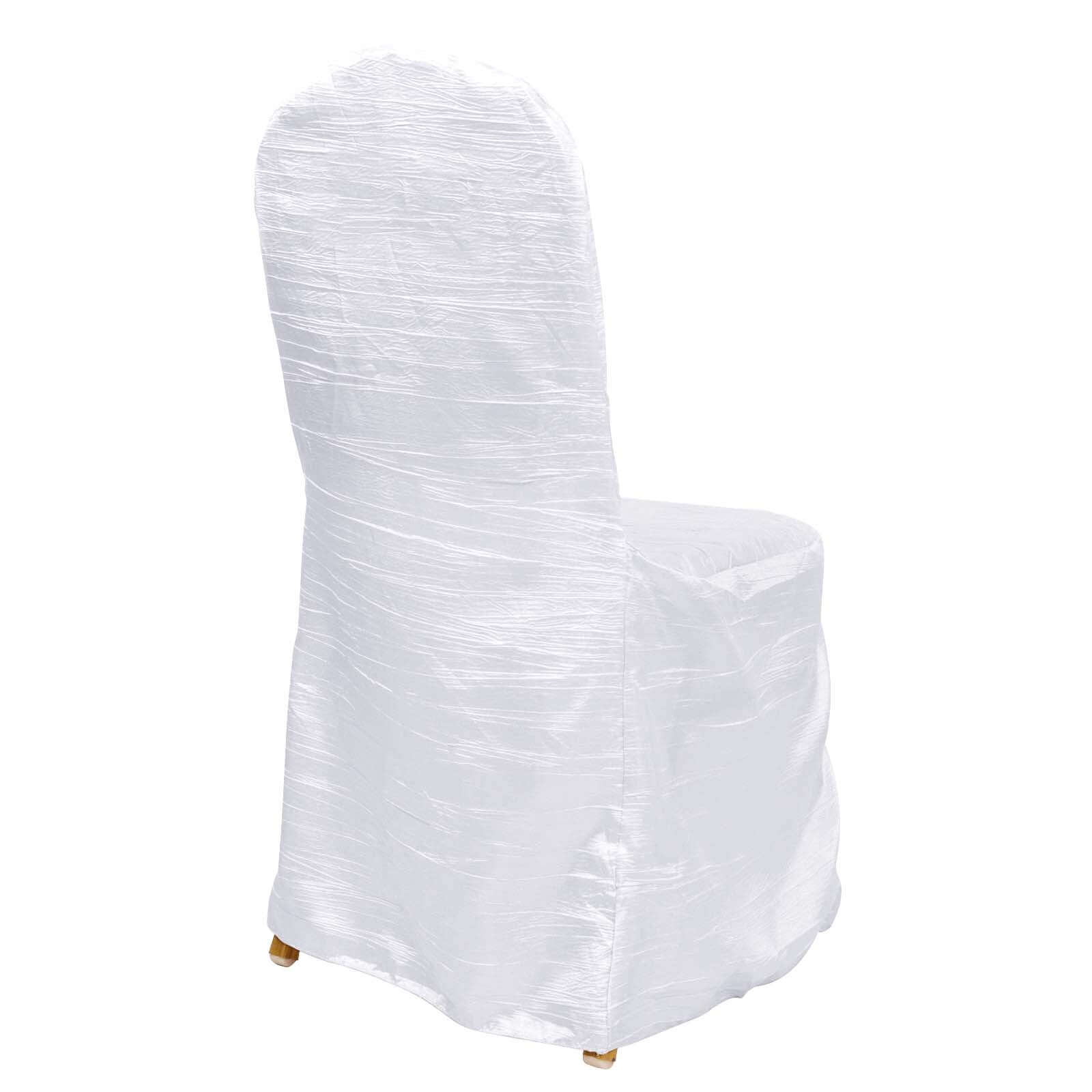 Crinkle Crushed Taffeta Chair Cover for Banquet Chairs White - Reusable Chic Wedding Decor - Bell Racket Store