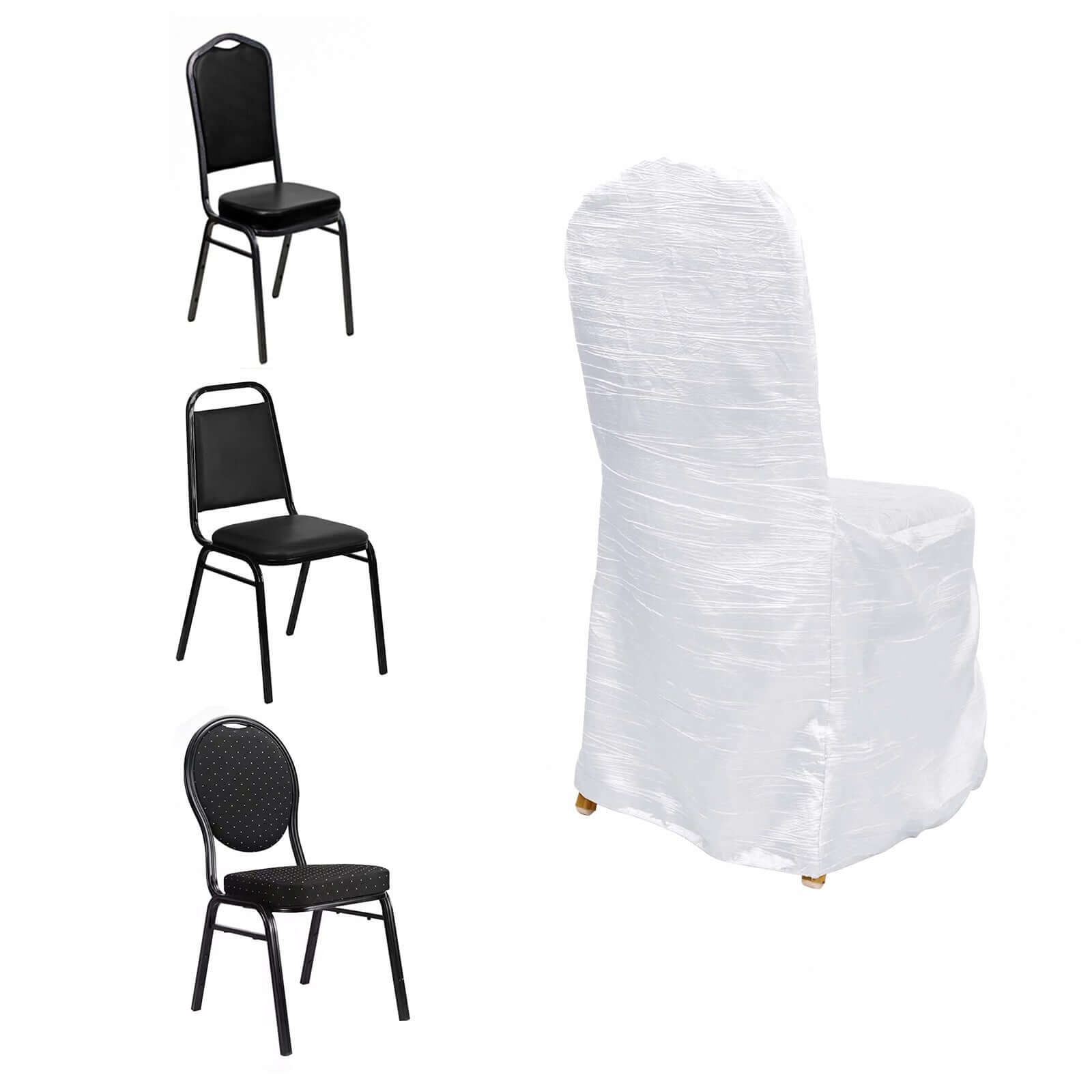 Crinkle Crushed Taffeta Chair Cover for Banquet Chairs White - Reusable Chic Wedding Decor - Bell Racket Store