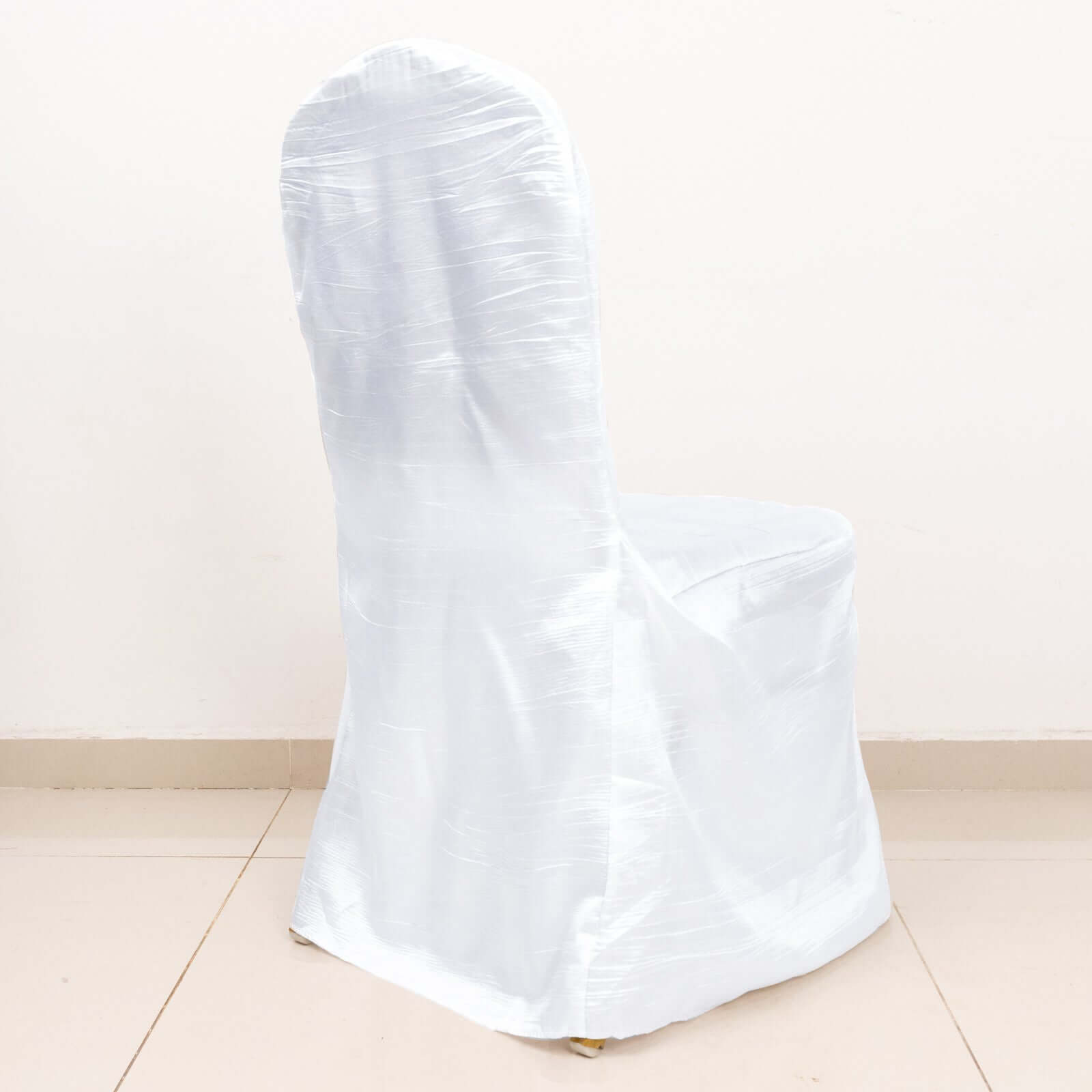 Crinkle Crushed Taffeta Chair Cover for Banquet Chairs White - Reusable Chic Wedding Decor - Bell Racket Store