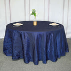 Taffeta 120" Round Tablecloth Navy Blue - Seamless Accordion Crinkle Table Cover