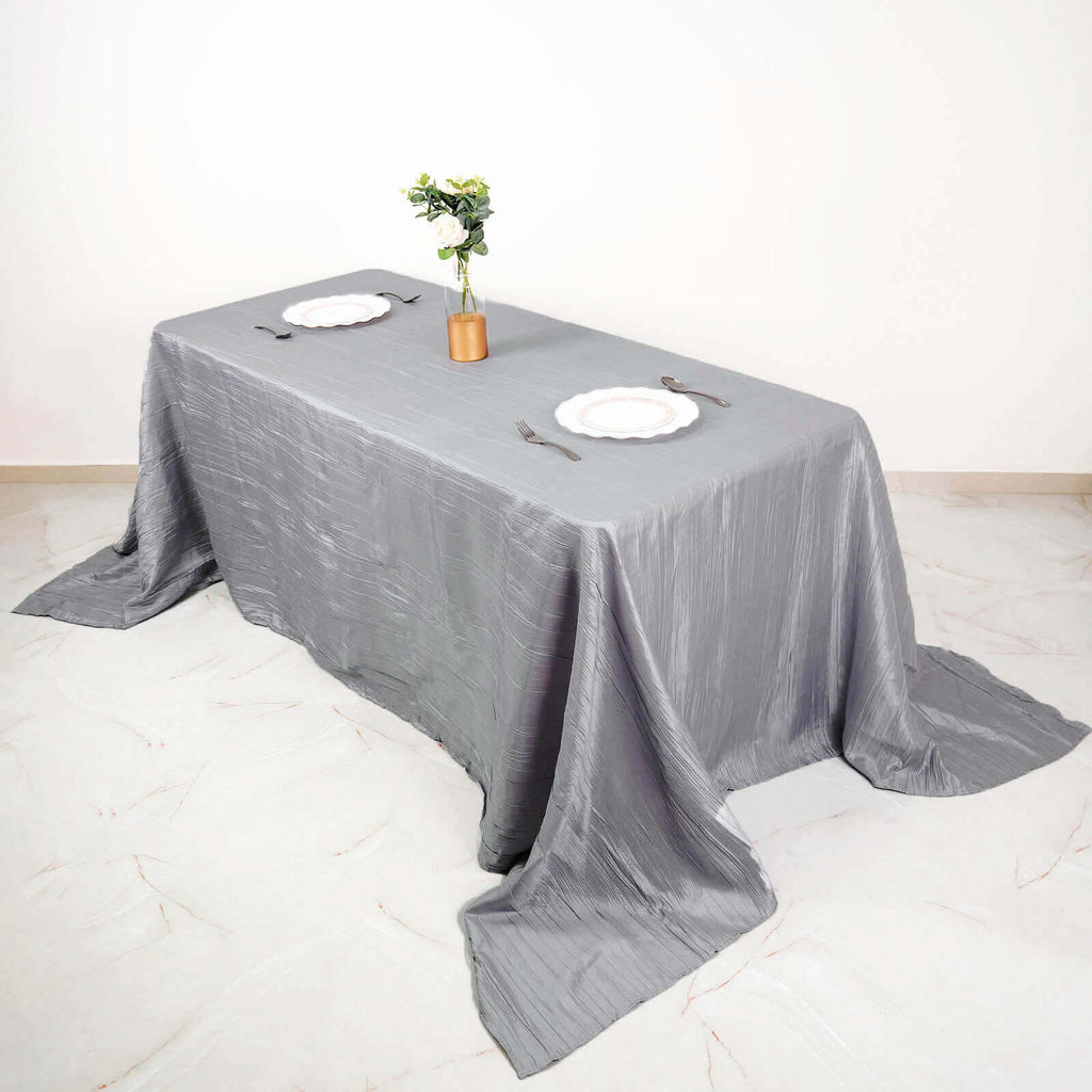 Taffeta 90"x132" Rectangle Tablecloth Silver - Seamless Accordion Crinkle Table Cover