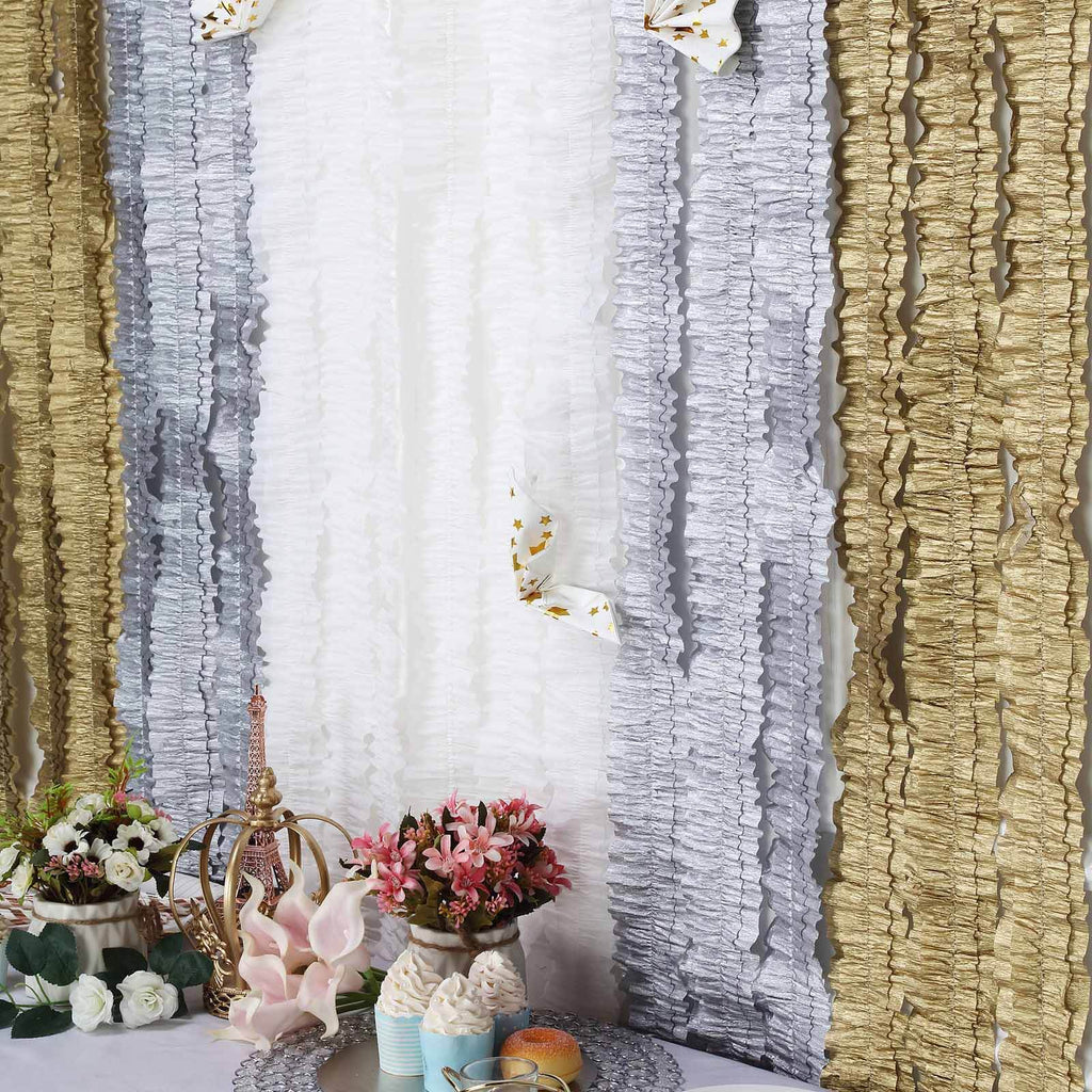 3 Pack 28ft White Ruffled Paper Streamer Rolls, Crepe Tissue Party Decorations