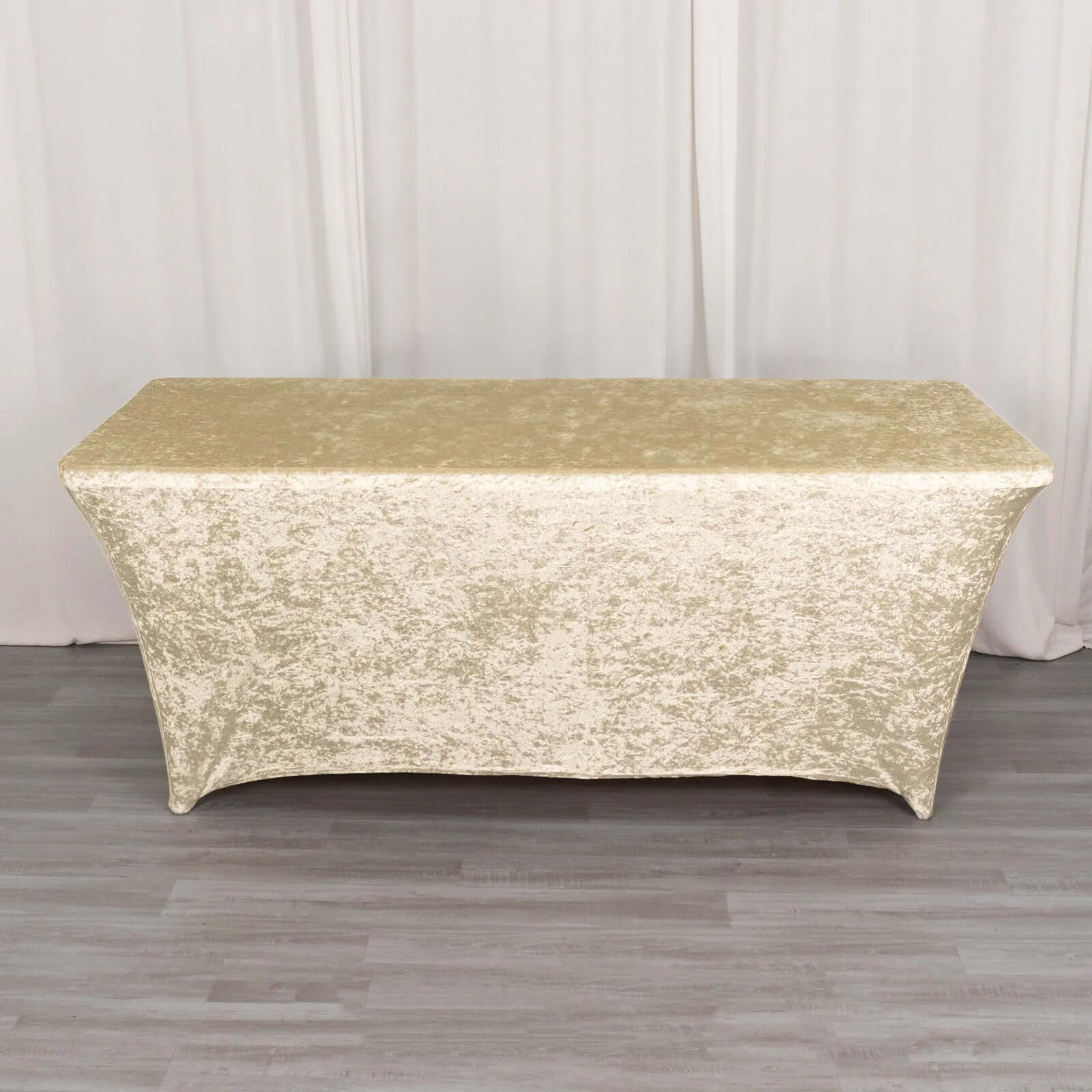 Crushed Velvet Fitted Rectangular 6ft Table Cover Beige - Wrinkle - Free Stretchy Tablecloth - Bell Racket Store