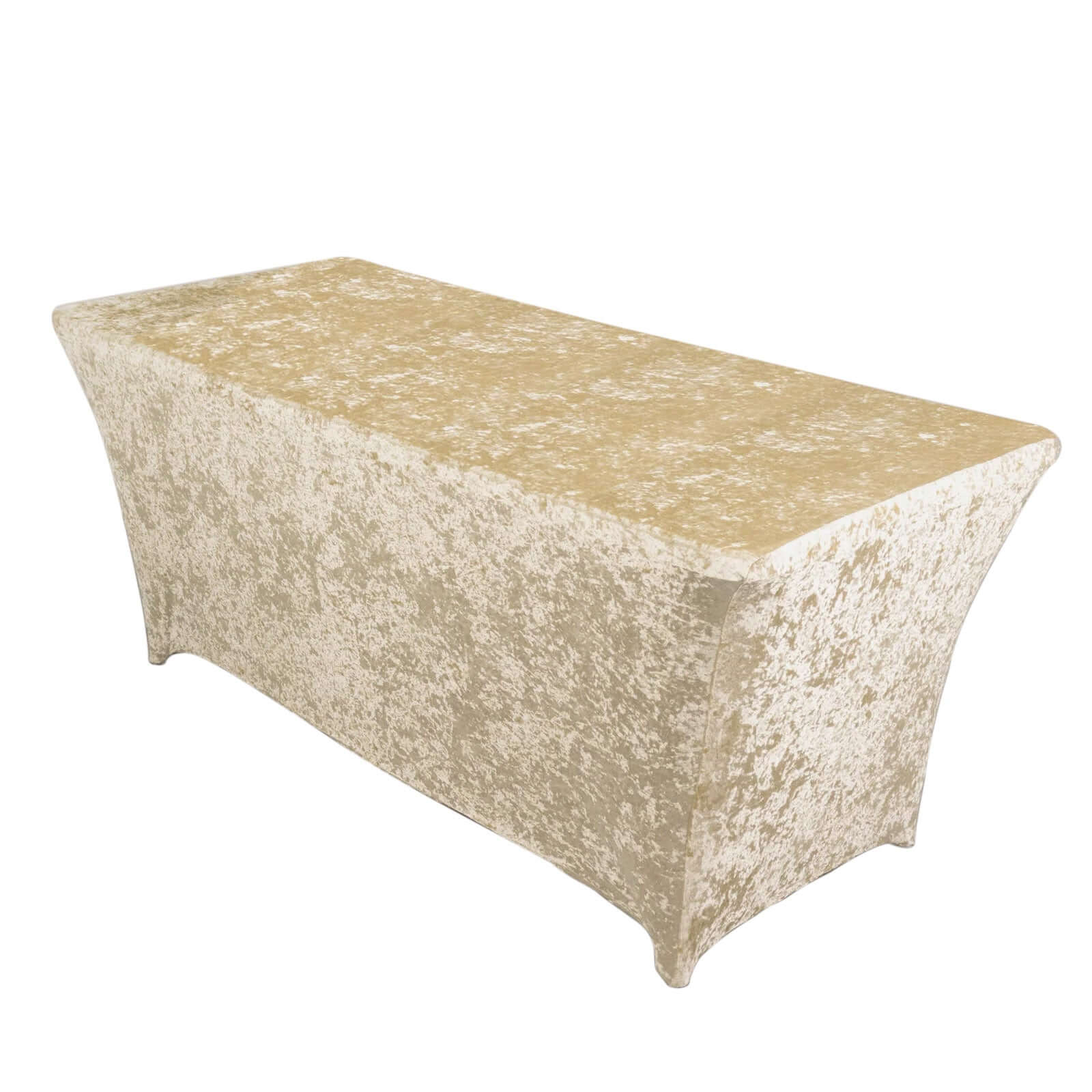 Crushed Velvet Fitted Rectangular 6ft Table Cover Beige - Wrinkle - Free Stretchy Tablecloth - Bell Racket Store