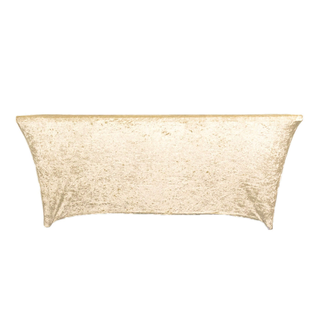 Crushed Velvet Fitted Rectangular 6ft Table Cover Beige - Wrinkle - Free Stretchy Tablecloth - Bell Racket Store