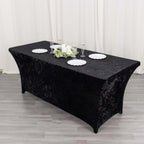 Crushed Velvet Fitted Rectangular 6ft Table Cover Black - Wrinkle - Free Stretchy Tablecloth - Bell Racket Store