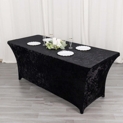 Crushed Velvet Fitted Rectangular 6ft Table Cover Black - Wrinkle - Free Stretchy Tablecloth - Bell Racket Store