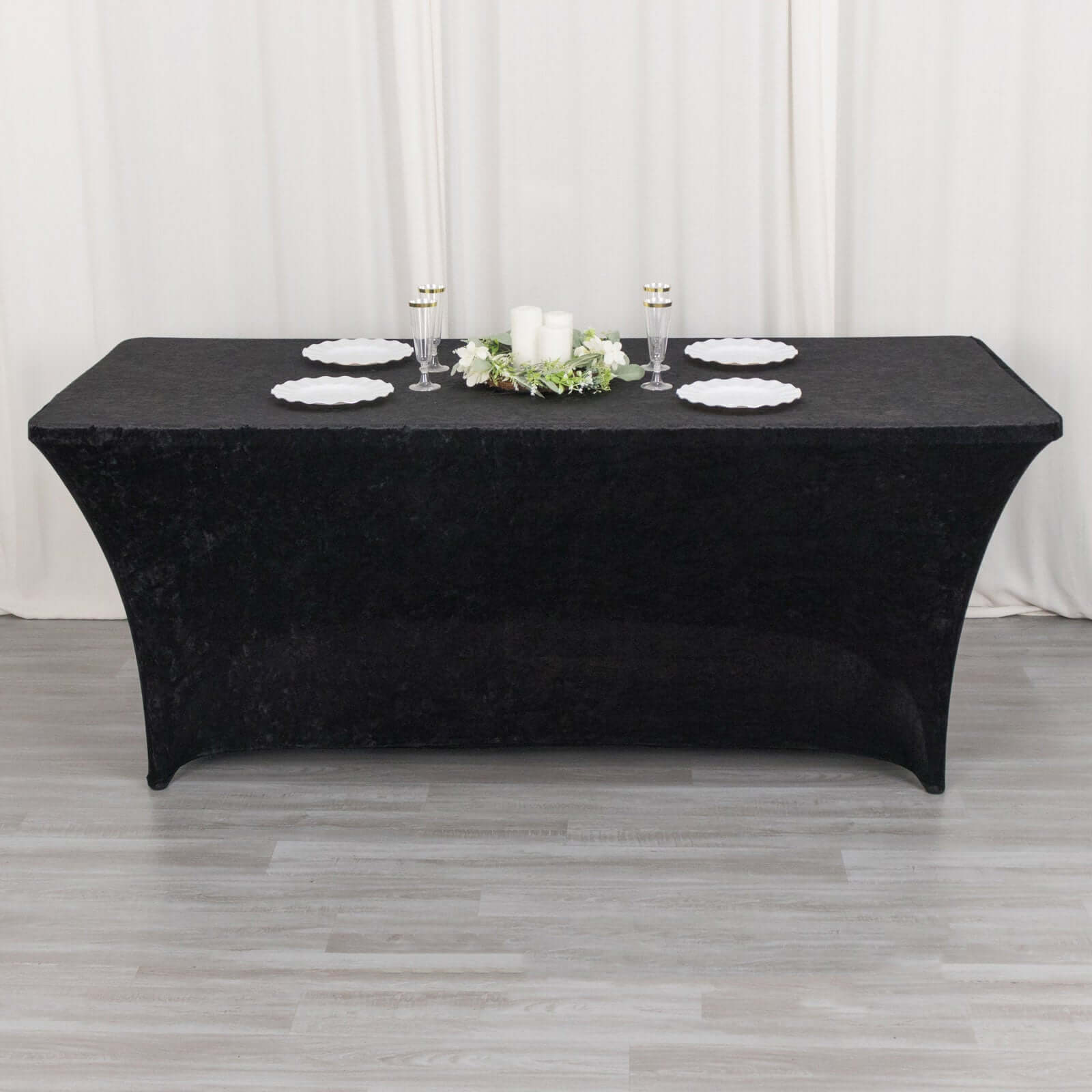 Crushed Velvet Fitted Rectangular 6ft Table Cover Black - Wrinkle - Free Stretchy Tablecloth - Bell Racket Store