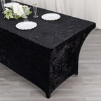 Crushed Velvet Fitted Rectangular 6ft Table Cover Black - Wrinkle - Free Stretchy Tablecloth - Bell Racket Store