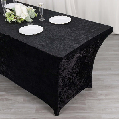 Crushed Velvet Fitted Rectangular 6ft Table Cover Black - Wrinkle - Free Stretchy Tablecloth - Bell Racket Store
