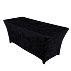 Crushed Velvet Fitted Rectangular 6ft Table Cover Black - Wrinkle - Free Stretchy Tablecloth - Bell Racket Store