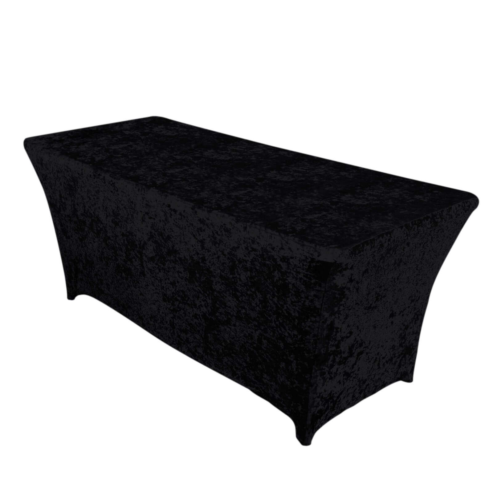 Crushed Velvet Fitted Rectangular 6ft Table Cover Black - Wrinkle - Free Stretchy Tablecloth - Bell Racket Store