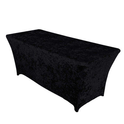Crushed Velvet Fitted Rectangular 6ft Table Cover Black - Wrinkle - Free Stretchy Tablecloth - Bell Racket Store