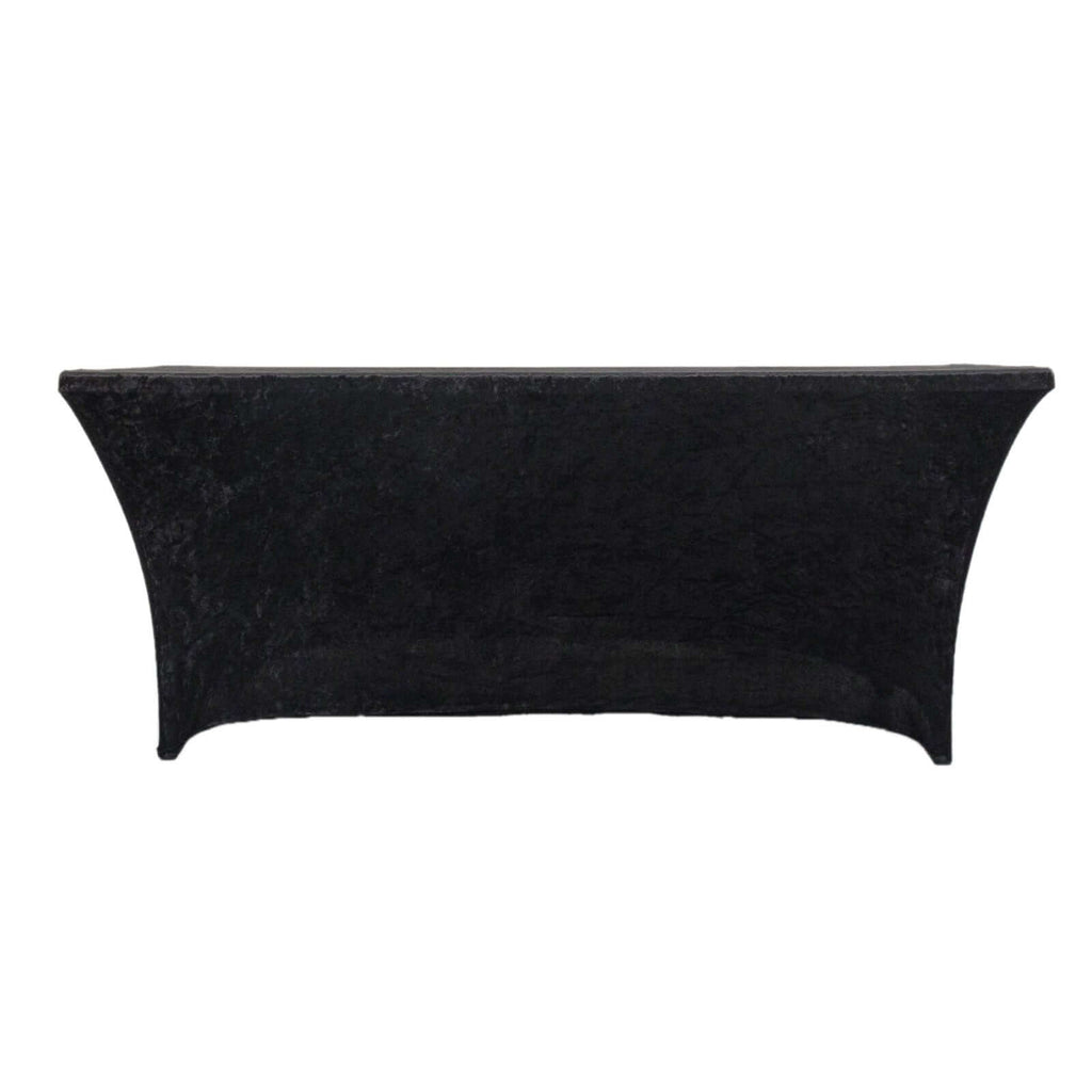 Crushed Velvet Fitted Rectangular 6ft Table Cover Black - Wrinkle - Free Stretchy Tablecloth - Bell Racket Store
