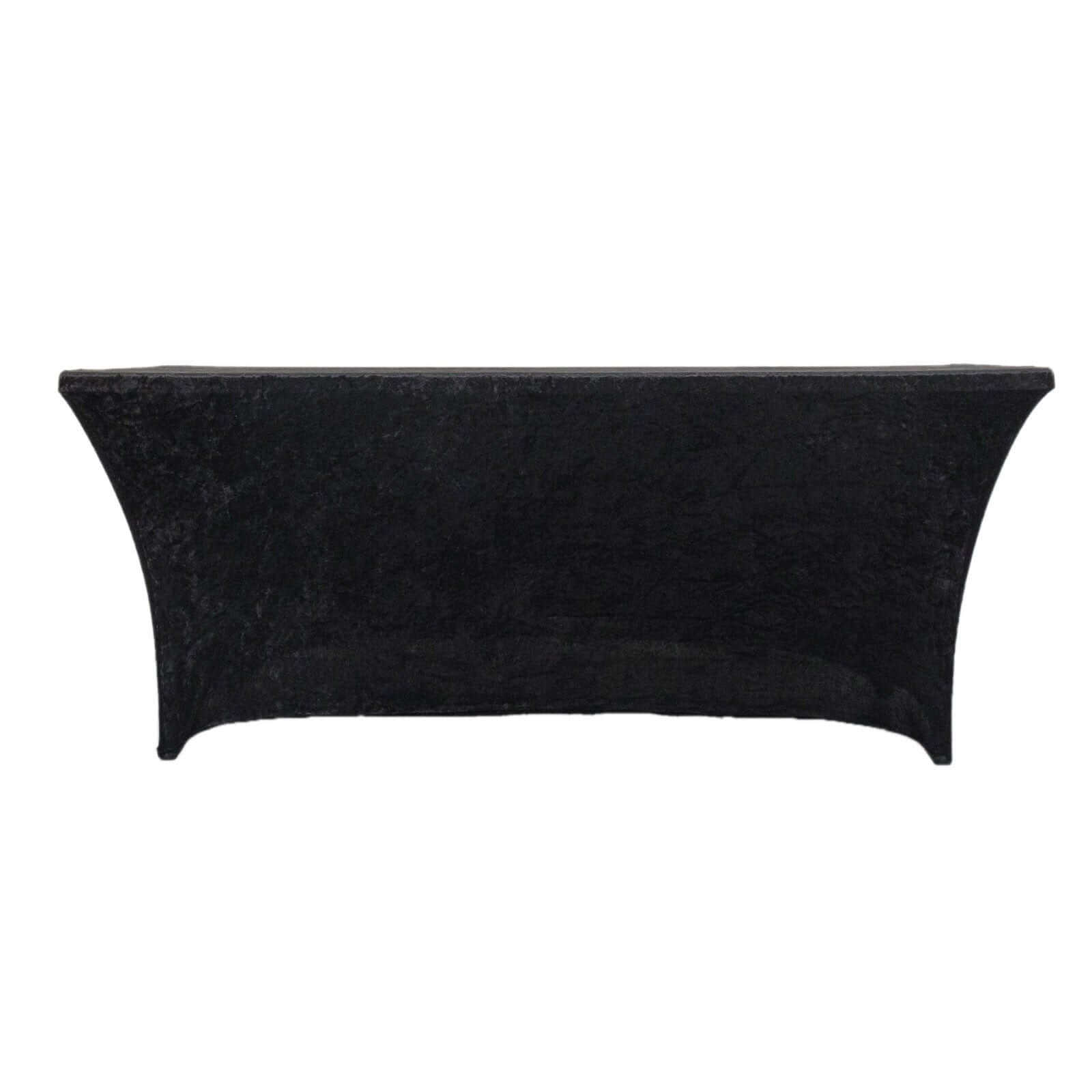 Crushed Velvet Fitted Rectangular 6ft Table Cover Black - Wrinkle - Free Stretchy Tablecloth - Bell Racket Store