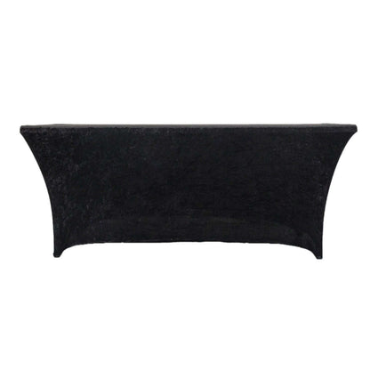 Crushed Velvet Fitted Rectangular 6ft Table Cover Black - Wrinkle - Free Stretchy Tablecloth - Bell Racket Store