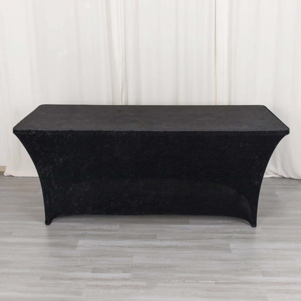 Crushed Velvet Fitted Rectangular 6ft Table Cover Black - Wrinkle - Free Stretchy Tablecloth - Bell Racket Store